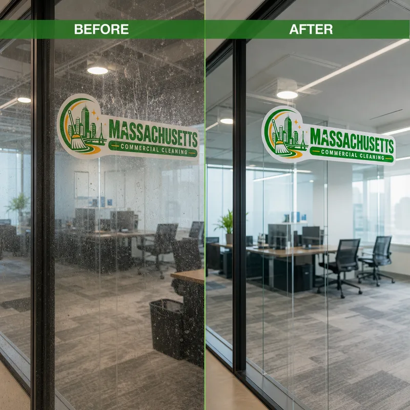 Interior office glass partitions after deep cleaning removed fingerprints and haze